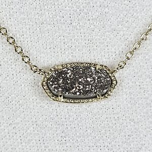 Kendra Scott Necklace Elisa Gold Tone Gray Druzy Pendant